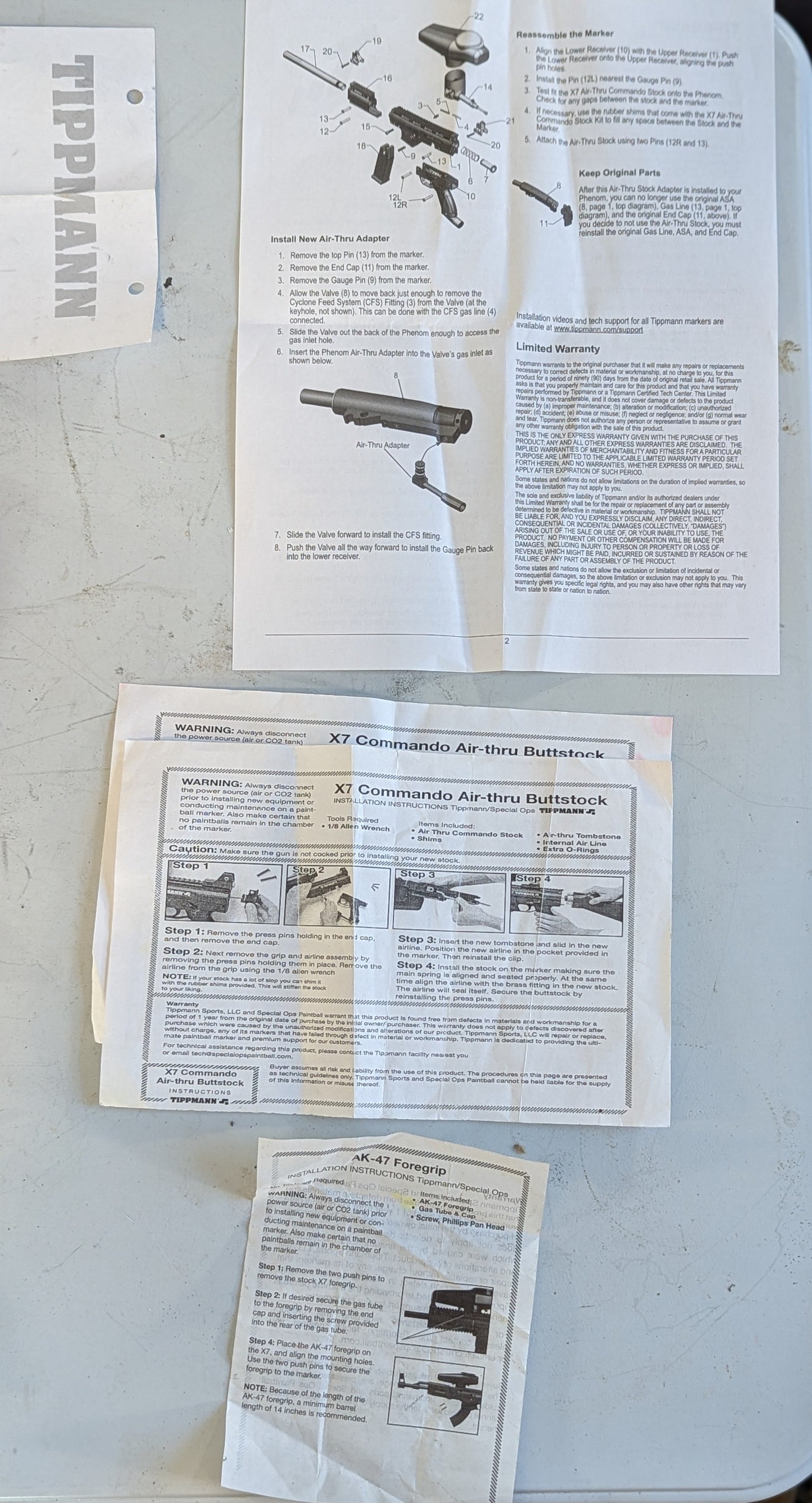 Lot of Tippmann X7 Classic & X7 Phenom Parts Manuals